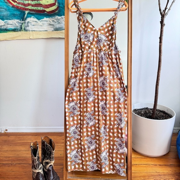 Rebecca Taylor Gingham Whisper Midi Dress Size 10 Brown Purple Wrap Tie - Picture 4 of 6